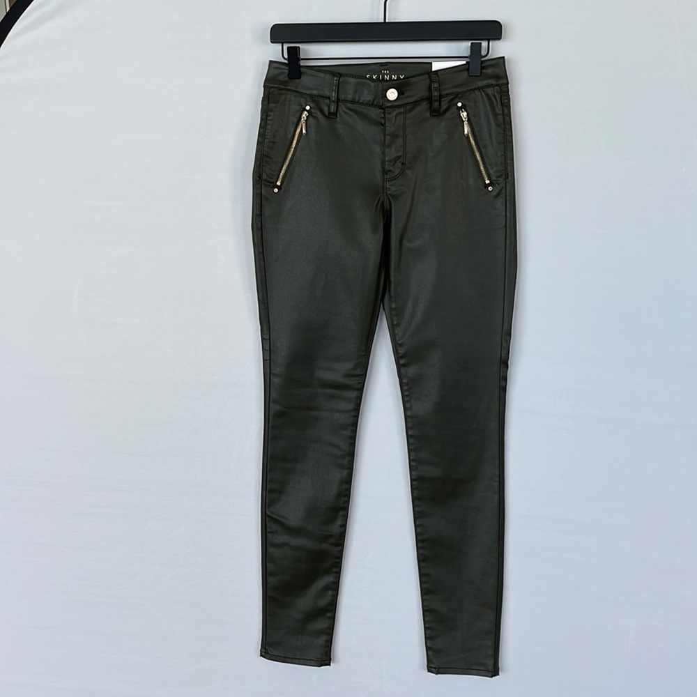 NWT WHBM MidRise Coated Moto Skinny Green 2R - Picture 5 of 16